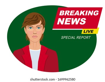 Breaking news on TV. Broadcasting journalist. Vector illustration.