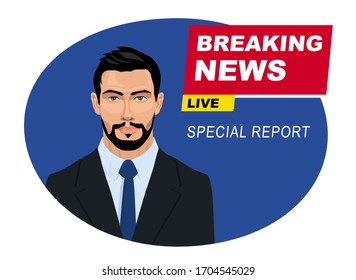 Breaking news on TV. Broadcasting journalist. Vector illustration.