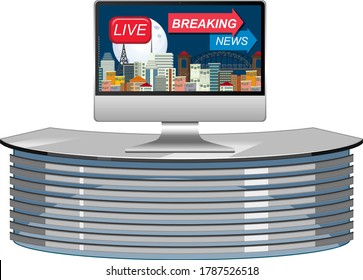Última hora en televisión o pantalla de monitor de computadora ilustración aislada