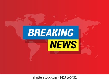 Breaking News on World Map Background. red backgound