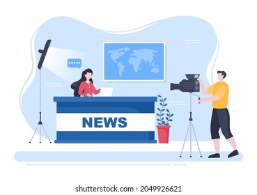Breaking News Reporter Background Vector Illustration With Broadcaster or Journalist on the Monitor About Information Incident, Activities, Weather and Announcements