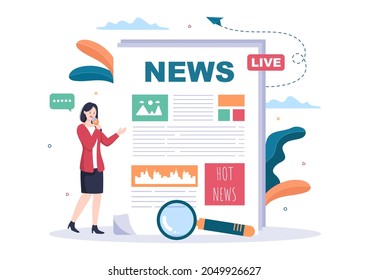 Breaking News Reporter Background Vector Illustration With Broadcaster or Journalist on the Monitor About Information Incident, Activities, Weather and Announcements