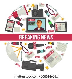 Breaking news reporter journalism vector poster