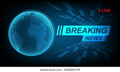 Breaking news screen banner, with globe world map, Hud futuristic elegance template design widescreen ratio 16:9 vector illustration for news channels or internet television broadcast concept