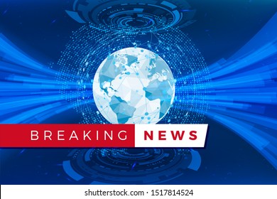 Breaking news studio template. Holographic globe and world map. Vector illustration