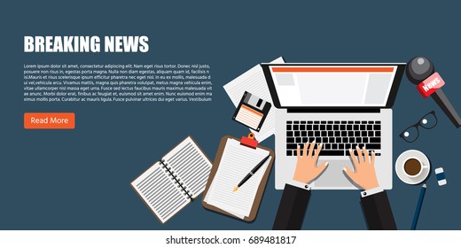 Breaking news, Success Journalist, Mass media store Concept, Modern Flat designed vector illustration