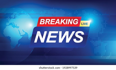 Breaking news template with 3d red and blue badge, Breaking news text on dark blue with earth and world map background, TV News show Broadcast template widescreen ratio 16:9 vector illustration