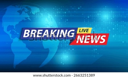 Breaking news template with 3d red and blue badge, Breaking news text on dark blue with earth and world map background, TV News show Broadcast template widescreen. vector illustration