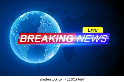 Breaking News Template. Holographic Globe On World Map. 