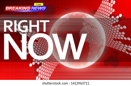 Breaking news template on red background. Holographic globe on world map. 