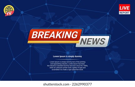 Plantilla de noticias de última hora con insignia roja y blanca con fondo terrestre y de mapas del mundo TV Programa de noticias Transmisión