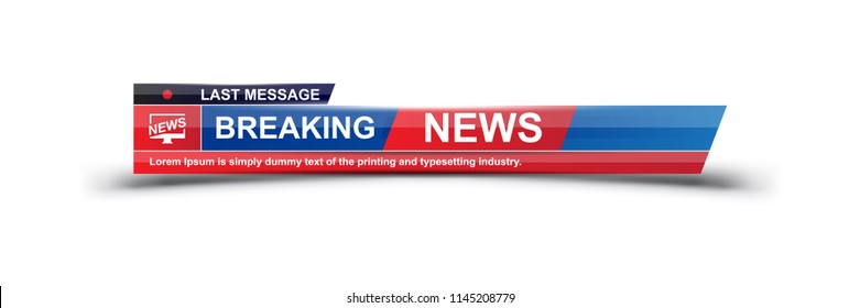 Breaking News template title with shadow on white background for screen TV channel. Flat vector illustration EPS10.