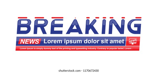 Breaking News template title with shadow on white background for screen TV channel. Flat vector illustration EPS10.