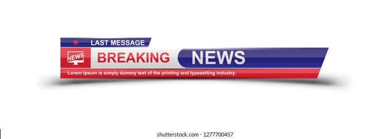 Breaking News template title with shadow on white background for screen TV channel. Flat vector illustration EPS10.