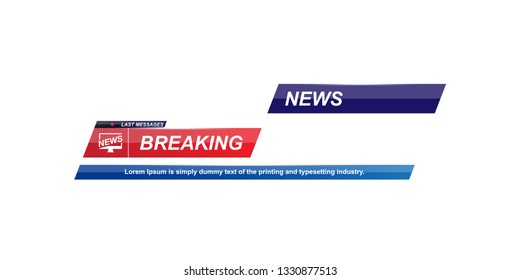 Breaking News template title with shadow on white background for screen TV channel. Flat vector illustration EPS10.