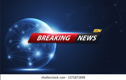 Breaking News template title with shadow on world map background for screen TV. vector design.