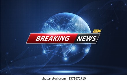 Breaking News template title with shadow on world map background for screen TV. vector design.