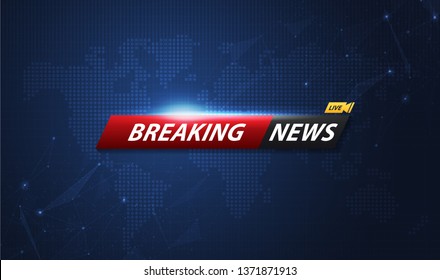 Breaking News template title with shadow on world map background for screen TV. vector design.