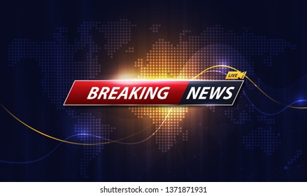 Breaking News template title with shadow on world map background for screen TV. vector design.