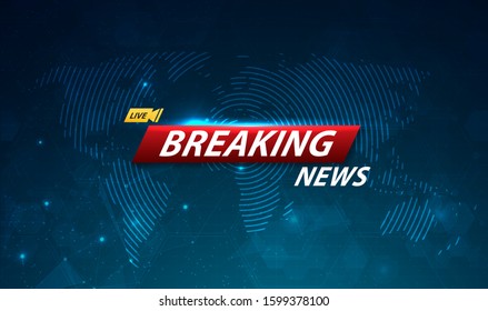 Breaking News template title with shadow on world map background for screen TV. vector design.