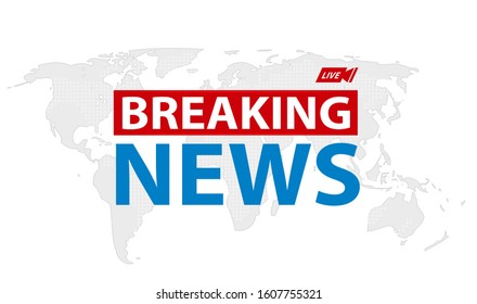 Breaking News template title with shadow on world map background for screen TV. vector design.