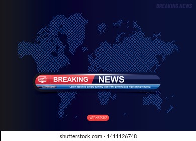 Breaking News template title with technology world map on white background for screen TV channel. Flat vector illustration EPS10