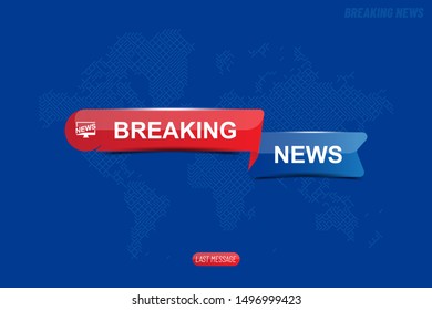 Breaking News template title with technology world map on white background for screen TV channel. Flat vector illustration EPS10