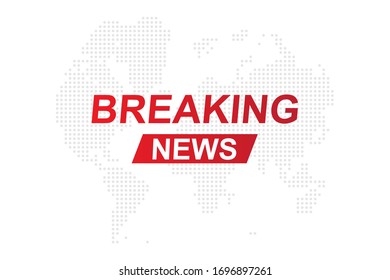 Breaking News template title with world map on white background with light effects for screen TV channel. Flat vector illustration EPS10