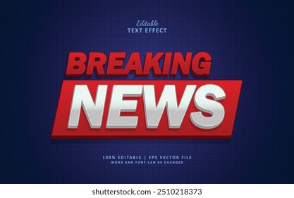 Breaking News Text Effect 3d. Editable News Text Style in White and Red. Text Effect, Font Editable, Typography, 3d Text.