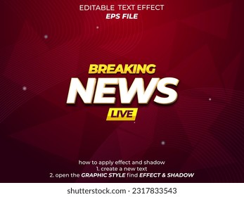 efecto de texto de noticias de última hora, fuente editable, tipografía, texto 3d. plantilla de vector