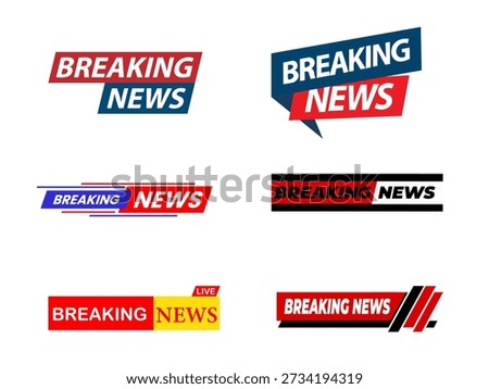 Breaking News Ticker Labels. Live Broadcast News Graphics. Modern Television Media Elements