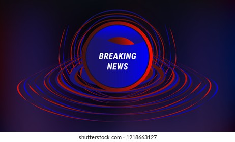 Breaking news TV headline banner with digital decorative elements on dark blue background