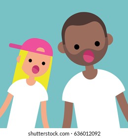 Breaking news. Two characters staring at something with open mouths / flat editable vector illustration, clip art