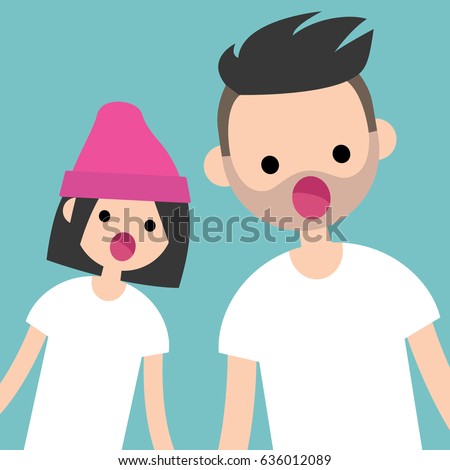 Breaking news. Two characters staring at something with open mouths / flat editable vector illustration, clip art