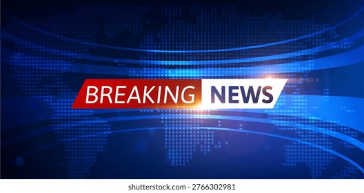 Breaking news vector background blue red earth globe dynamic lines. For news website header, social media story, mobile app splash, video stream live thumbnail. Real-time global digital coverage.