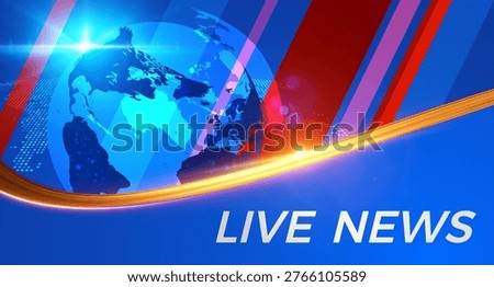 Breaking news vector background blue red earth globe dynamic lines. For news website header, social media story, mobile app splash, video stream live thumbnail. Real-time global digital coverage.