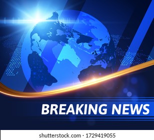 Breaking news vector background with dotted world map, earht globe and shiny golden line in lower third . EPS10