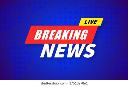 Breaking news vector background, tv channel emergency broadcasting headline backdrop