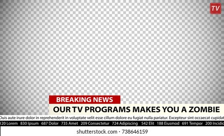 Breaking news vector template. Business communication background for media design. Empty field for your news. Two lines of text, a title and an warning  "BREAKING NEWS" on a red background.