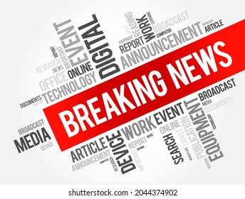 Breaking news word cloud collage, business concept background