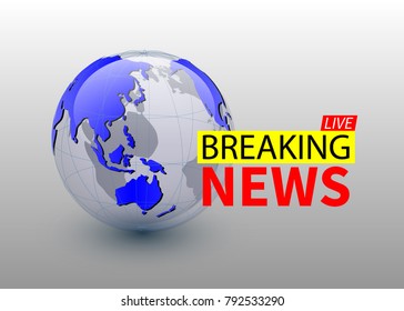 Breaking news, world news backgorund with planet, TV news design. Vector.