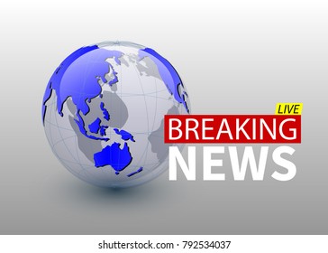 Breaking news, world news backgorund with planet, TV news design. Vector.