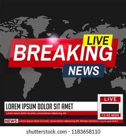 Breaking news. World news. Breaking news on World Map Background. Business / Technology News Background. Vector Illustration.