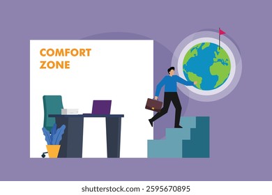 Breaking Out of Comfort Zone for Global Opportunities – Business Growth 2d flat vector illustrations