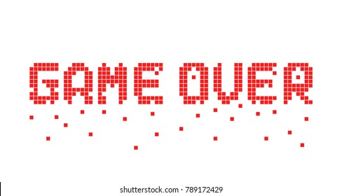 breaking up pixel game over text. 8 bit flat cartoon style trend modern logotype graphic pixelart design isolated on white background. concept of gameover in old classic videogame or level final