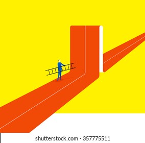 Breaking the status-A businessman hold a ladder, he tried to break through barriers to move forward