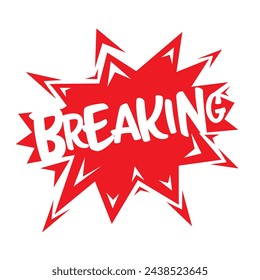 Breaking symbol on red shape isolated on white background, vector