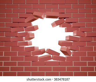 Breaking through a brick wall with a hole 