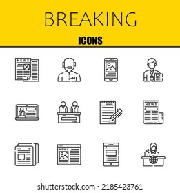 breaking vector line icons set. news, news reporter and news Icons. Thin line design. Modern outline graphic elements, simple stroke symbols stock illustration