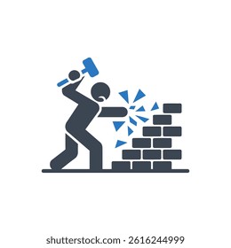 Breaking Wall Barrier Icon On White Background